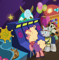 Size: 548x556 | Tagged: safe, screencap, pony, unicorn, g4, viva las pegasus, background pony, butt, clothes, cranberry muffin, cropped, elderly, female, glasses, male, mare, mossy rock, plot, skeeball, stallion, tourist, unnamed character, unnamed pony