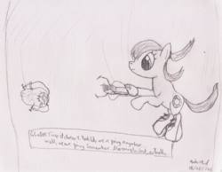 Size: 2000x1552 | Tagged: safe, artist:pigeon2qwerty4u, chell, crossover, falling, glados, monochrome, newbie artist training grounds, ponified, portal (valve), portal 2, traditional art