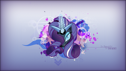 Size: 1920x1080 | Tagged: safe, artist:brisineo, artist:summonneryuna, nightmare rarity, rarity, pony, g4, bust, female, hair over one eye, looking at you, magic, mare, portrait, solo, vector, wallpaper