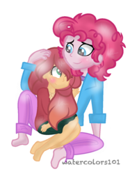 Size: 879x1176 | Tagged: safe, artist:waterz-colrxz, pinkie pie, oc, equestria girls, g4, bubble berry, canon x oc, duo, equestria guys, female, male, rule 63, shipping, straight