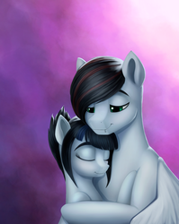 Size: 1192x1498 | Tagged: safe, artist:l1nkoln, oc, oc only, oc:shadow wing, pony, duo, hug