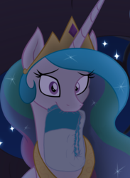 Size: 1334x1824 | Tagged: safe, artist:joey darkmeat, edit, editor:hodgepodgedl, princess celestia, pony, g4, bed, cute, cutelestia, diaper, diaper edit, diaper fetish, female, nom, non-baby in diaper