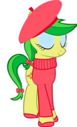 Size: 1000x1641 | Tagged: safe, artist:cool77778, apple fritter, pony, g4, apple family member, beret, clothes, eyeshadow, fancy, female, makeup, mare, simple background, solo, sweater, transparent background