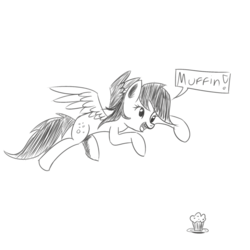 Size: 1000x1000 | Tagged: safe, artist:ailynd, derpy hooves, pegasus, pony, g4, female, food, mare, monochrome, muffin, newbie artist training grounds, solo