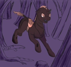 Size: 2000x1886 | Tagged: safe, artist:widowpeak, oc, oc only, oc:lucanus, changeling, brown changeling, changeling oc, newbie artist training grounds, running, solo, tree