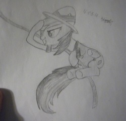 Size: 749x723 | Tagged: safe, artist:unlicensedbrony, daring do, g4, monochrome, newbie artist training grounds, swinging, traditional art, vine