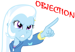 Size: 8000x5501 | Tagged: safe, artist:sir-teutonic-knight, trixie, equestria girls, g4, absurd resolution, ace attorney, crossover, objection, phoenix wright, simple background, solo, transparent background, vector