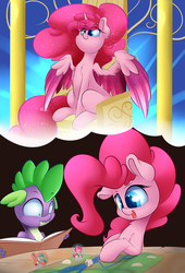 Size: 3000x4400 | Tagged: safe, artist:madacon, pinkie pie, spike, alicorn, pony, g4, alicornified, atg 2016, dungeons and dragons, newbie artist training grounds, ogres and oubliettes, pinkiecorn, race swap, xk-class end-of-the-world scenario