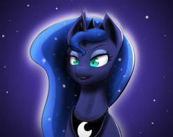 Size: 1324x1052 | Tagged: safe, artist:ikarooz, princess luna, g4, bust, female, night, open mouth, solo