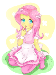 Size: 900x1200 | Tagged: safe, artist:umejiru, fluttershy, equestria girls, g4, clothes, dress, female, missing shoes, questionable source, solo