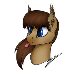Size: 1000x1000 | Tagged: safe, artist:speed-chaser, oc, oc only, oc:lunette, bat pony, pony, bust, ear fluff, portrait, signature, simple background, solo, tongue out, transparent background