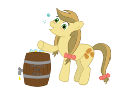 Size: 2048x1520 | Tagged: safe, artist:vampirenerd13, apple strudely, earth pony, pony, apple family member, barrel, blushing, drunk, simple background, solo, transparent background