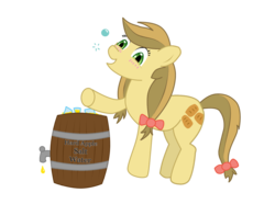 Size: 2048x1520 | Tagged: safe, artist:vampirenerd13, apple strudely, earth pony, pony, g4, apple family member, barrel, blushing, drunk, simple background, solo, transparent background