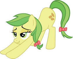Size: 4860x3912 | Tagged: safe, artist:sircinnamon, apple fritter, earth pony, pony, g4, apple family member, background pony, bow, female, hair bow, iwtcird, mare, meme, scrunchy face, simple background, solo, tail bow, transparent background
