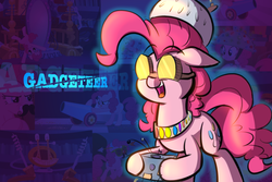 Size: 1280x853 | Tagged: safe, artist:heir-of-rick, part of a set, pinkie pie, g4, colander, female, goggles, leverage, solo
