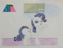 Size: 1024x768 | Tagged: safe, artist:don2602, rarity, pony, unicorn, g4, air conditioner, female, newbie artist training grounds, one eye closed, smiling, solo, traditional art, wink