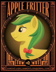 Size: 612x792 | Tagged: safe, artist:samoht-lion, apple fritter, earth pony, pony, g4, apple family member, art deco, bow, bust, female, hair bow, mare, portrait, smiling, solo