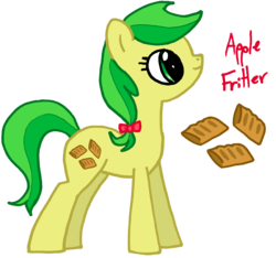 Size: 1600x1496 | Tagged: safe, artist:slideswitched, apple fritter, g4, apple family member, cutie mark background, female, simple background, solo, text, transparent background