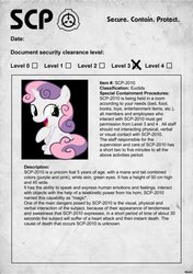 Size: 750x1065 | Tagged: safe, edit, vector edit, sweetie belle, g4, crossover, cute, diabetes, diasweetes, document, euclids, female, grammar error, paper, parody, scp foundation, solo, vector