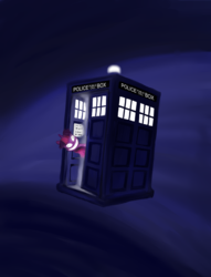 Size: 2681x3507 | Tagged: safe, artist:poecillia-gracilis19, twilight sparkle, g4, creepy, doctor who, high res, smiling, tardis, tardy, xk-class end-of-the-world scenario