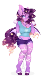 Size: 1600x2720 | Tagged: safe, artist:pvrii, oc, oc only, oc:luminary lust, anthro, plantigrade anthro, belly button, clothes, midriff, short shirt, shorts, simple background, solo, transparent background, unshorn fetlocks