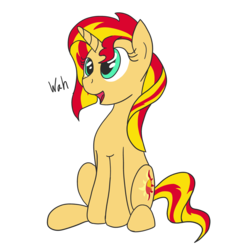 Size: 4000x4000 | Tagged: safe, artist:geonine, sunset shimmer, pony, unicorn, g4, absurd resolution, cute, dialogue, female, open mouth, shimmerbetes, sitting, solo, text, wah