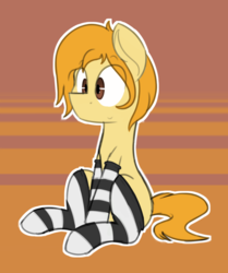 Size: 1800x2150 | Tagged: safe, artist:horseface, oc, oc only, oc:q, clothes, male, sitting, smiling, socks, solo, stallion, striped socks