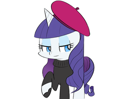 Size: 1033x826 | Tagged: safe, artist:p-skink, rarity, pony, unicorn, g4, beatnik rarity, beret, clothes, female, hat, horn, mare, raised hoof, simple background, solo, white background