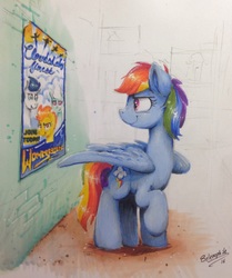 Size: 2195x2628 | Tagged: safe, artist:selenophile, fleetfoot, rainbow dash, soarin', spitfire, pegasus, pony, g4, backwards cutie mark, determined, high res, raised hoof, traditional art, wonderbolts