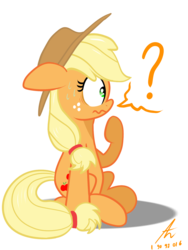 Size: 1500x2000 | Tagged: safe, artist:truffle shine, applejack, g4, question mark, simple background, sitting, transparent background