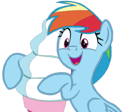 Size: 3329x3023 | Tagged: safe, artist:rdibp, rainbow dash, pegasus, pony, 28 pranks later, g4, cute, female, food, high res, hooves, ice cream, mare, open mouth, simple background, solo, trace, vector, white background, wings