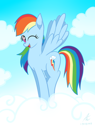 Size: 1500x2000 | Tagged: safe, artist:truffle shine, rainbow dash, g4, cloud, one eye closed, sky, wink