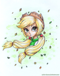 Size: 630x800 | Tagged: safe, artist:ryoko-demon, applejack, equestria girls, g4, female, ponied up, solo, traditional art