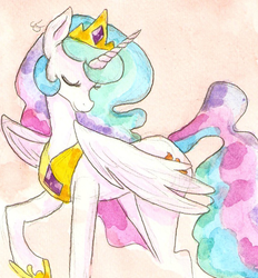 Size: 850x917 | Tagged: safe, artist:chiuuchiuu, princess celestia, g4, eyes closed, female, solo, traditional art, watercolor painting