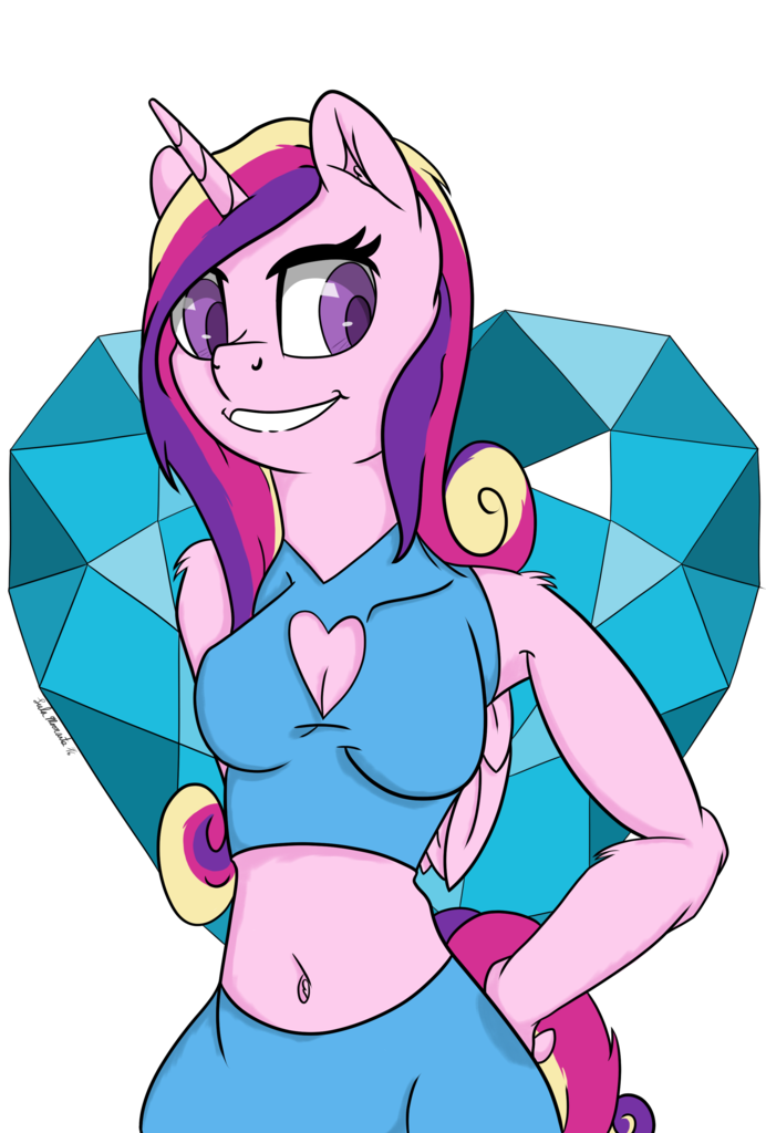 #1253331 - safe, artist:lula-moonarts, princess cadance, anthro, belly ...