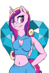 Size: 2362x3496 | Tagged: safe, artist:lula-moonarts, princess cadance, anthro, g4, belly button, crystal heart, female, grin, high res, midriff, smiling, solo