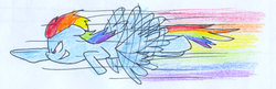 Size: 862x279 | Tagged: safe, artist:rizdub, rainbow dash, g4, contrail, female, flying, newbie artist training grounds, solo, traditional art