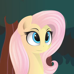 Size: 2000x2000 | Tagged: safe, artist:ivacatherianoid, fluttershy, pegasus, pony, g4, bust, female, forest, high res, mare, portrait, smiling