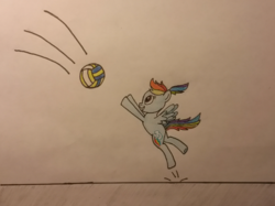 Size: 629x471 | Tagged: safe, artist:tri-charters, rainbow dash, g4, female, newbie artist training grounds, solo, traditional art, volleyball