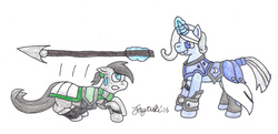 Size: 1202x580 | Tagged: safe, artist:jayruki, trixie, oc, pony, unicorn, g4, female, guardsmare, mare, newbie artist training grounds, royal guard, traditional art