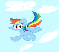 Size: 2280x2024 | Tagged: safe, artist:songheartva, rainbow dash, pegasus, pony, g4, cloud, female, flying, grin, high res, mare, smiling, solo