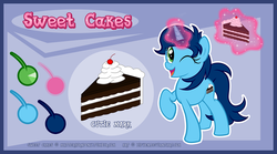 Size: 2500x1393 | Tagged: safe, artist:lifyen, oc, oc only, oc:sweet cakes, pony, unicorn, reference sheet, smiling, solo