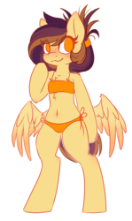 Size: 1721x2897 | Tagged: safe, artist:ruef, oc, oc only, oc:lessi, semi-anthro, belly button, bikini, chest fluff, clothes, swimsuit