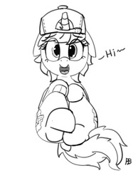 Size: 1280x1647 | Tagged: safe, artist:pabbley, oc, oc only, oc:rust yards, grease monkey, looking at you, monochrome, on back, open mouth, sketch, solo, underhoof