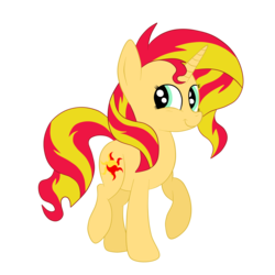 Size: 2200x2200 | Tagged: safe, artist:squipycheetah, sunset shimmer, pony, unicorn, g4, cute, female, happy, high res, looking back, raised hoof, shimmerbetes, simple background, smiling, solo, transparent background