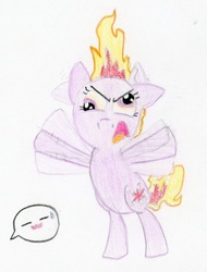 Size: 902x1185 | Tagged: safe, artist:kirbyliscious, twilight sparkle, g4, derp, female, mane of fire, solo, traditional art