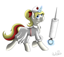 Size: 3629x3240 | Tagged: safe, artist:rulsis, oc, oc only, pony, giant syringe, high res, nurse, solo, syringe