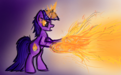 Size: 2000x1250 | Tagged: safe, artist:sandyfortune, oc, oc only, oc:frozen blaze, arcanist, female, fire, magic, mare, solo