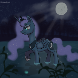 Size: 1700x1700 | Tagged: safe, artist:hypno, princess luna, g4, female, moon, night, solo, water