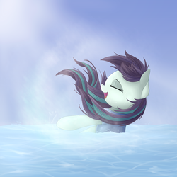 Size: 2000x2000 | Tagged: safe, artist:vanillaghosties, coloratura, earth pony, pony, g4, clothes, dress, female, high res, solo, water, wet mane